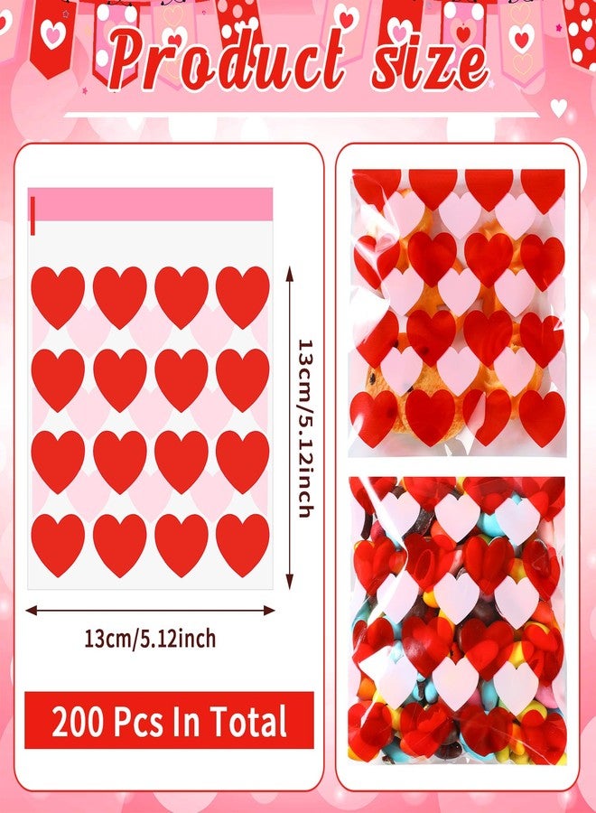 Aliceset 200 Pcs Valentines Treat Bags Valentines Heart Cellophane Goodie Candy Cookie Gift Plastic Self Adhesive Bags for Popcorn Party Packaging Supplies 5.12 x 5.12 Inch - Image 2